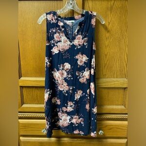 Maurice’s Women’s Navy Pink Rose Floral V-Neck Pockets Sleeveless Dress Small